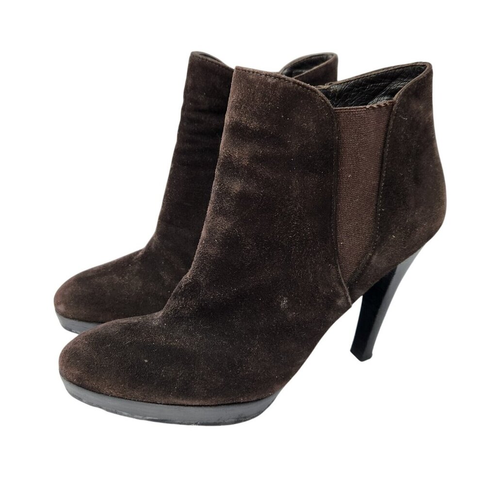 STUART WEITZMAN Suede Leather Stiletto Platform bootie‎ 7.5 Dark Brown Spain